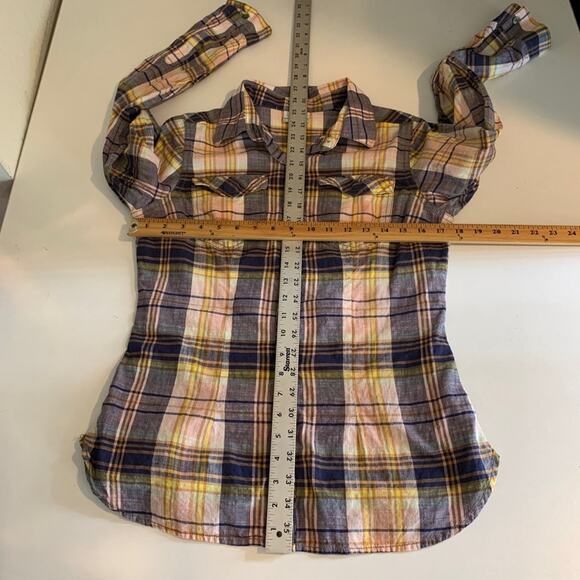 Columbia Shirt Womens M Medium Cotton Plaid Roll Tab Sleeve Button Up Outdoor - Picture 6 of 10